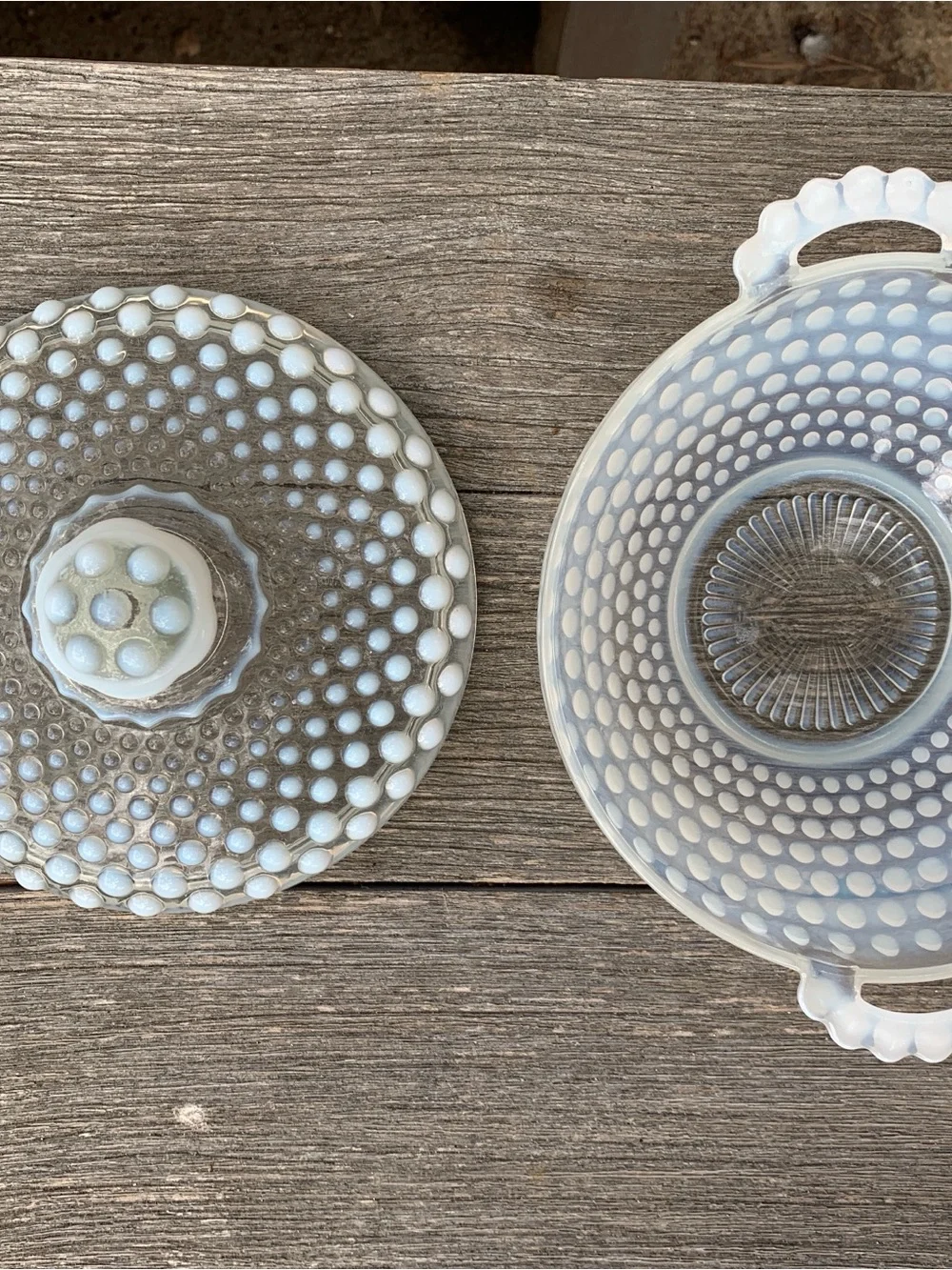 Milk Glass Hobnail Covered Serving Dish - White